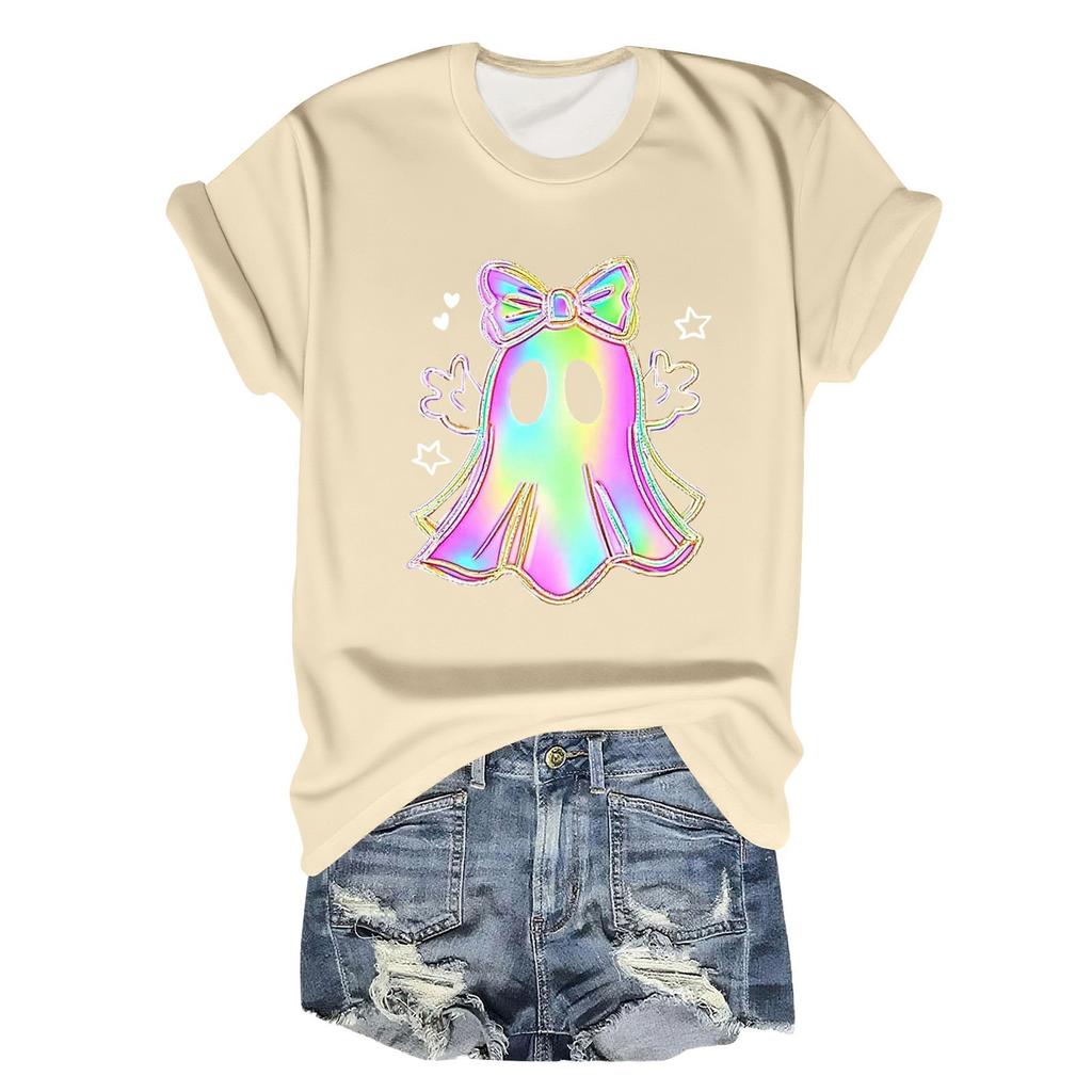 Женские футболки, Женские топы с коротким рукавом, Летняя мода, Повседневные стильные футболки с круглым вырезом, Туники