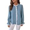 Women Spring Autumn Ruffles Lantern Sleeve Lacework Solid Color Elegant Shirt Top