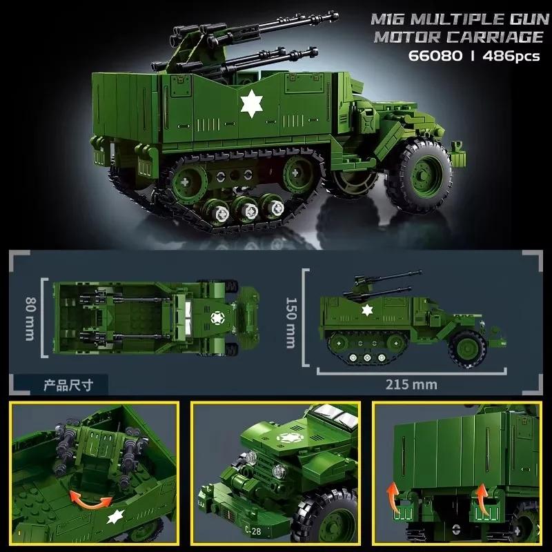 World War American M16 Half Track Four-tube Anti-aircraft Armored Vehicle Army Weapon Building Kit Birthday Christmas Gift for Kids Children Adult