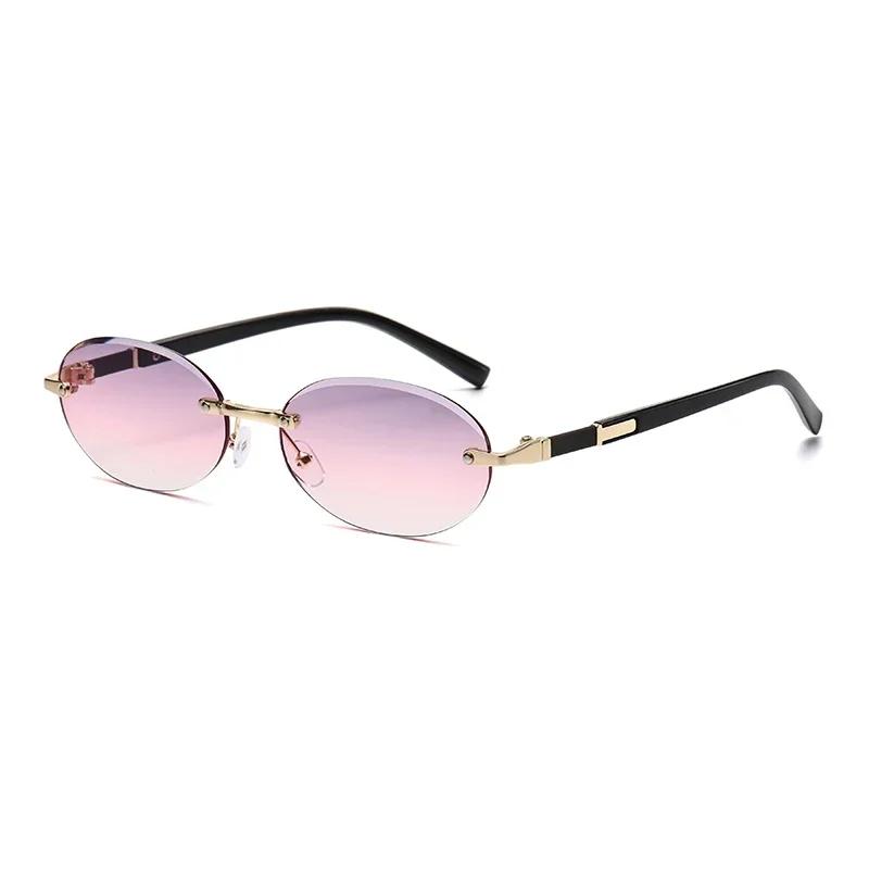 Trendy Eye Protection sun glasses Stylish Gradient Lens Outdoor Shades Luxury Frameless Small Black Vintage Glasses
