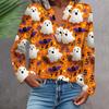 Женская модная и повседневная рубашка с длинным рукавом, V-образным вырезом, на пуговицах, с принтом, блузка, топ