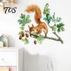 Soft Watercolor Illustration Decals Squirrel Wall Sticker, Cute Tree Branch Decal, Stickers Forest Animal Mural Art for Living Room, Bedroom, Nursery