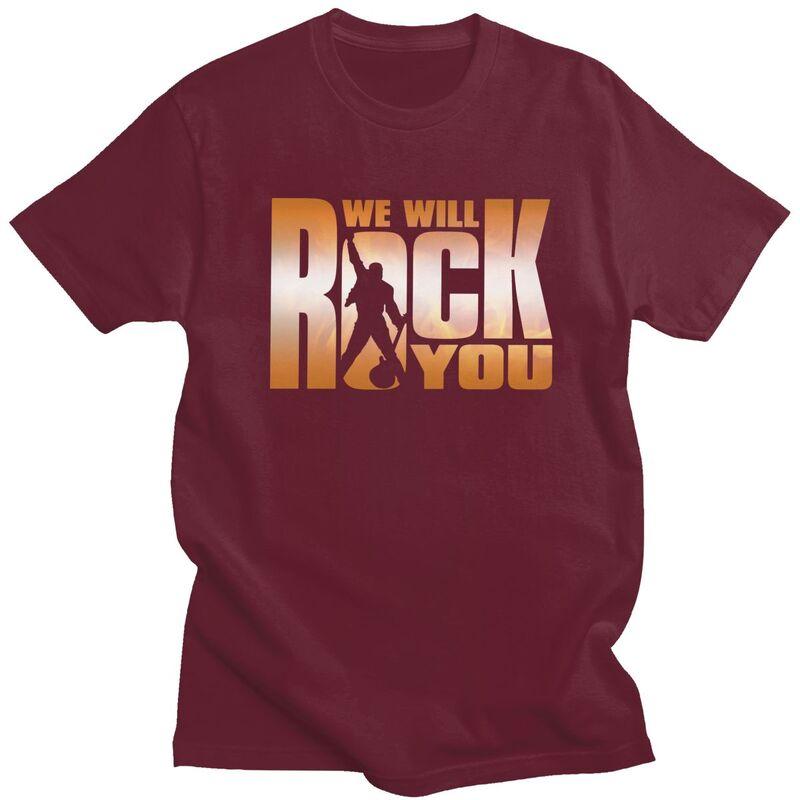 Мужские футболки на заказ We Will Rock You 100% хлопок Футболки Queen Рок-группа Футболки с коротким рукавом Модная футболка Одежда