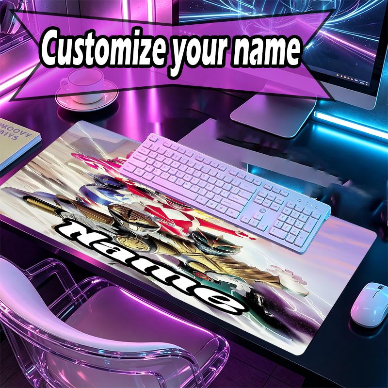 Custom Name Personalized Mighty Morphin Power Rangers Pattern Mousepad, Laptop PC Desk Mat, Decorative Desk Mat for Home Keyboard Pad Gift