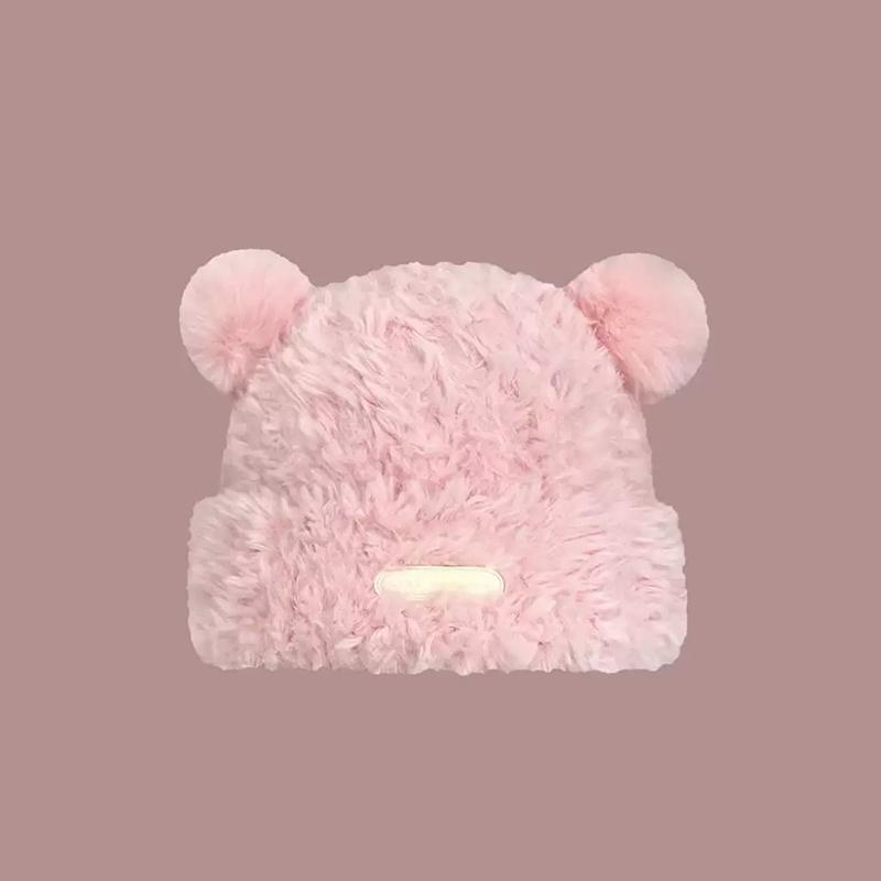 Women Winter Bear Ear Hat Knitted Plush Hat Solid Women Caps Novelty Beanies Caps Cute Casual Warm Hats