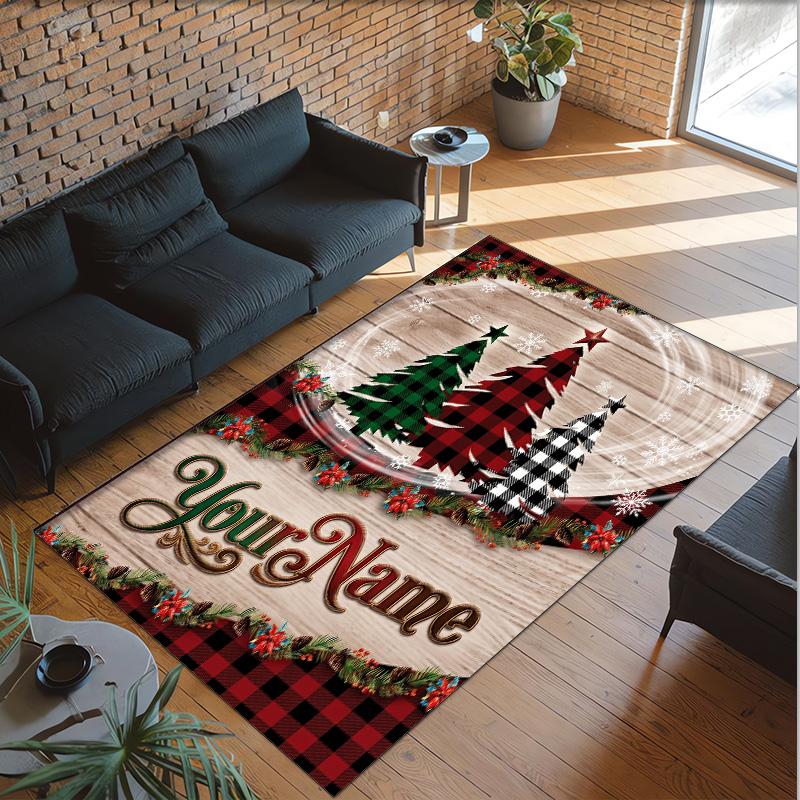 Snow Theme Crystal Velvet Floor Rug Personalized Custom Name Text Warm Carpet Home Decoration