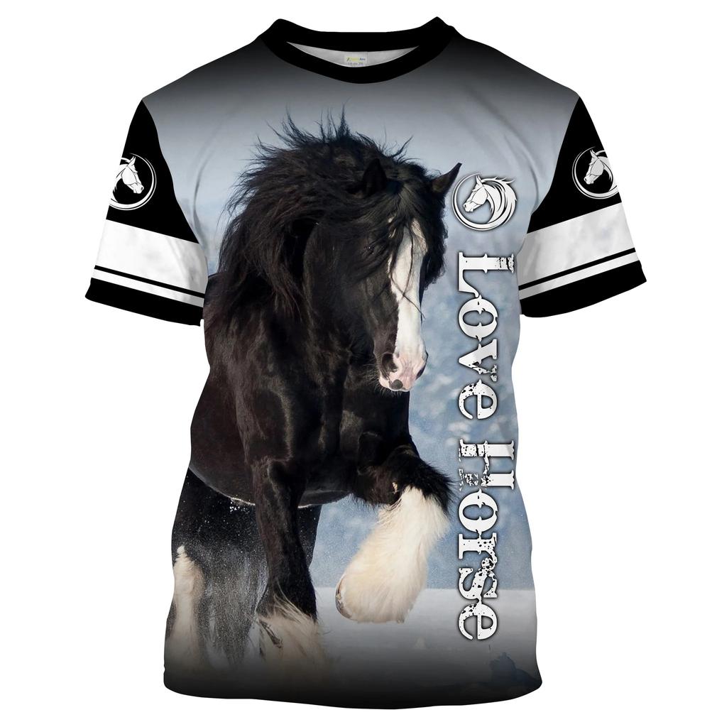 2024 Men's Short Sleeve T-shirt 3D Horse Pattern Printing Top Round Neck Short Sleeve Men's Summer T-shirt Top S-5XL
