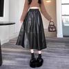 Длинная юбка с высокой талией, черная юбка-трапеция из искусственной кожи, ретро-простота, кожаные юбки для женщин и дам