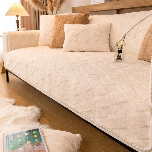 Утолщенный плюшевый чехол для дивана, сплошной цвет, нескользящая подушка, комбинированный диван-полотенце для мебели для гостиной, современный домашний декор