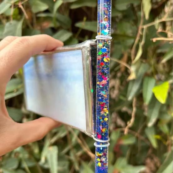 Витражный калейдоскоп ручной работы, трехсторонний цветной калейдоскоп ауры, с палочкой с блестками для рождественских, юбилейных, свадебных подарков