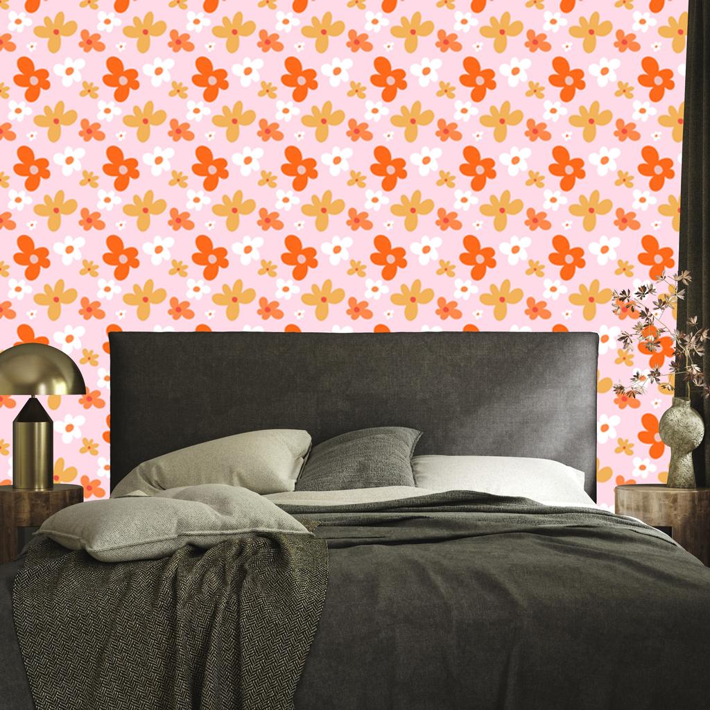 Powder pink and peach flowers wallpaper for living room and bedroom 50x1000