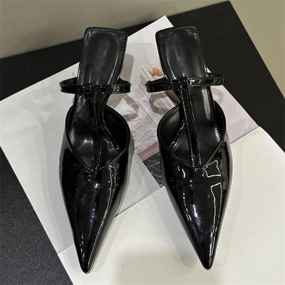 Eilyken Уличный Стиль Лаковая Кожа Перфорированные Шлепанцы Женские Тонкий Каблук Острый Носок Обувь Сексуальная Вечеринка Выпускной Zapatos De Mujer