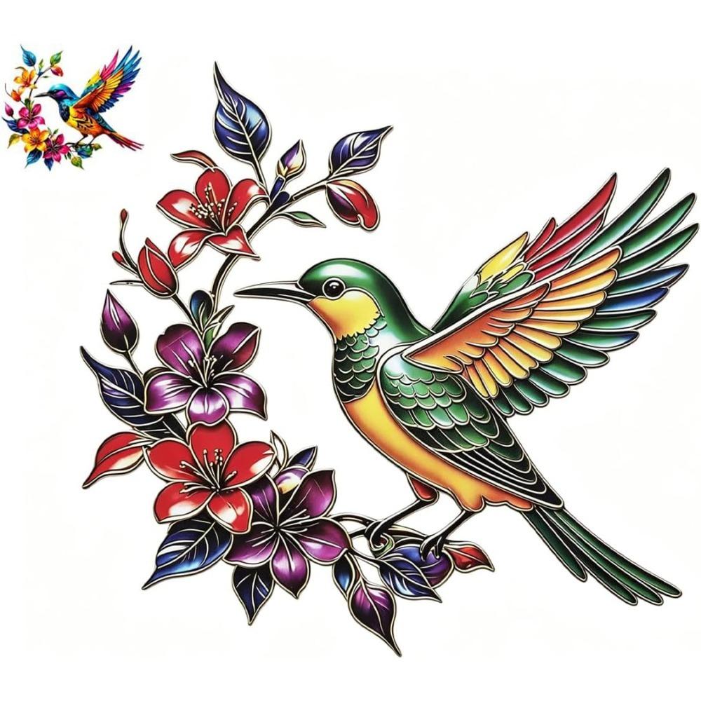 Bloom Hummingbird Metal Wall Art with Flower Garden Sign,Iron Sculpture Indoor Outdoor Wall Decor, for Patio,Garden and Fence Art Decor