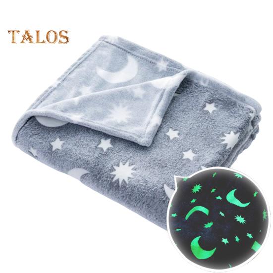 Double Sided Flannel Luminous Blanket Star Moon Dinosaur Graphics Glow-in-the-Dark Blanket Thermal Blanket for Kids Bed Stroller Car or Couch