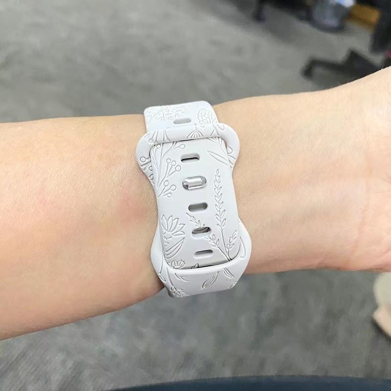 Silicone Watch Strap For Apple Watch Band Fashion Pattern Flower Engraving 49/44/45/40/42/38mm iWatch Series Ultra Band