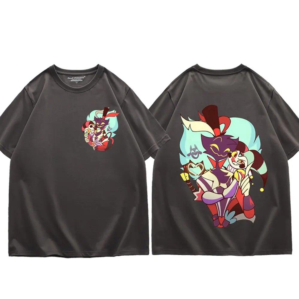 Футболки с рисунком аниме Helluva Boss, уличная мода, футболка с короткими рукавами и героями мультфильмов, женская футболка унисекс, Y2k, эстетика, футболка большого размера