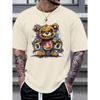 Men's 100% Cotton Summer Loose Cartoon Bear Pattern Printed Casual Sports Round Neck Short Sleeved Men's T-shirts