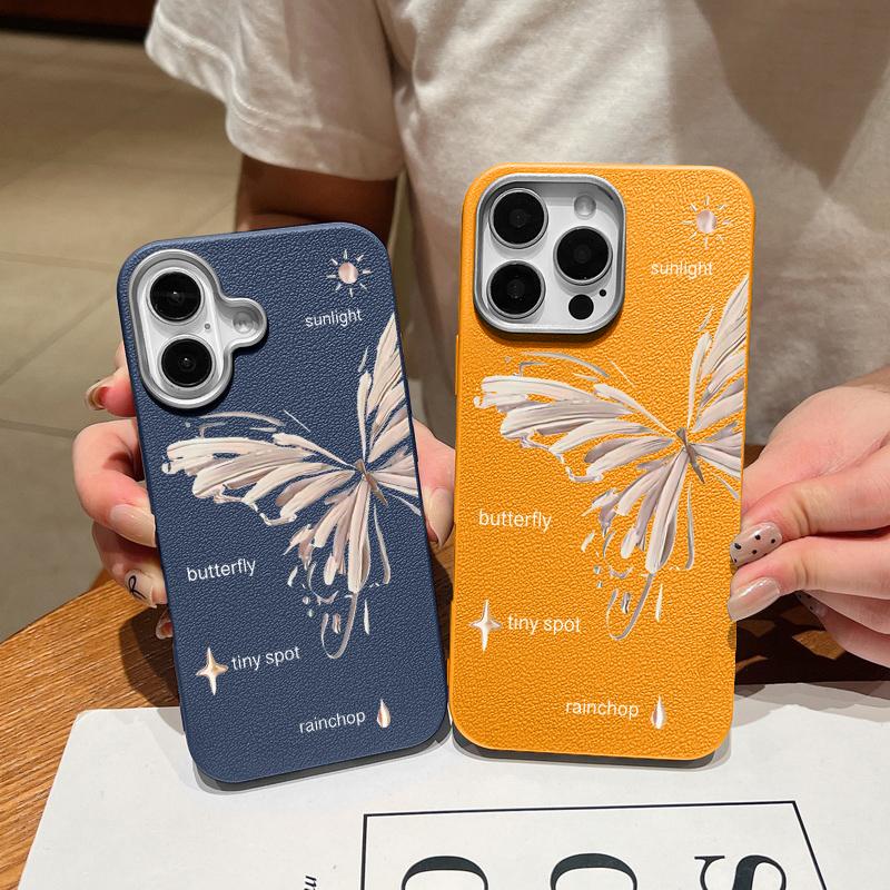 Простой ударопрочный мягкий чехол TPU с принтом бабочки для iPhone 16 Pro Max 15 Pro 14 13 12 11, защита линз, матовая кожаная текстура, тонкий чехол для телефона