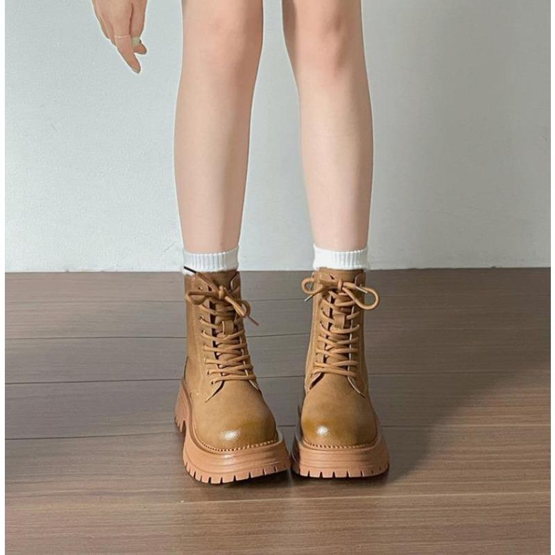 Мода Мода Женские Удобные Ботинки на Толстой Подошве Универсальные Ботильоны на Платформе для Осени Зимы Женская Обувь Ретро Ботинки на Шнуровке