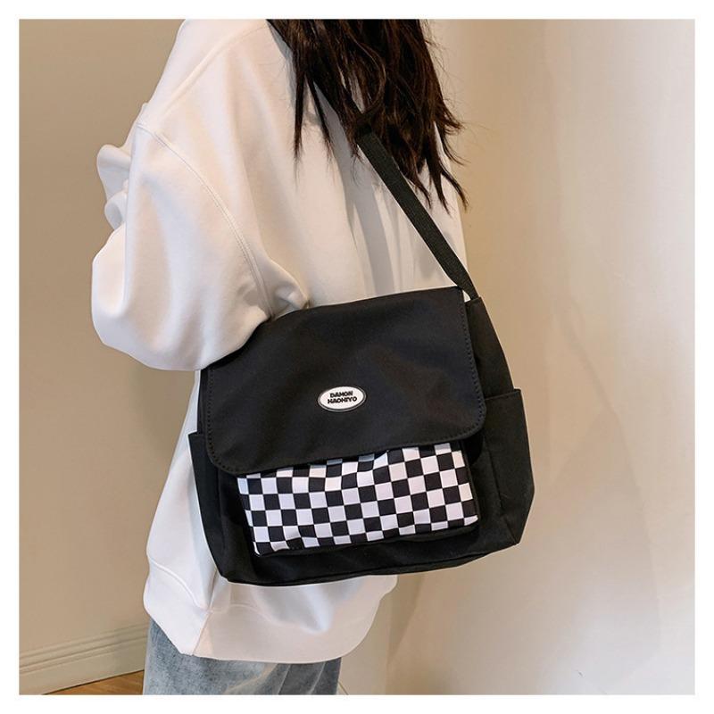 Большая вместительная сумка-мессенджер для поездок на работу, корейская клетчатая сумка, сумка через плечо для студенток, холщовая сумка для студентов