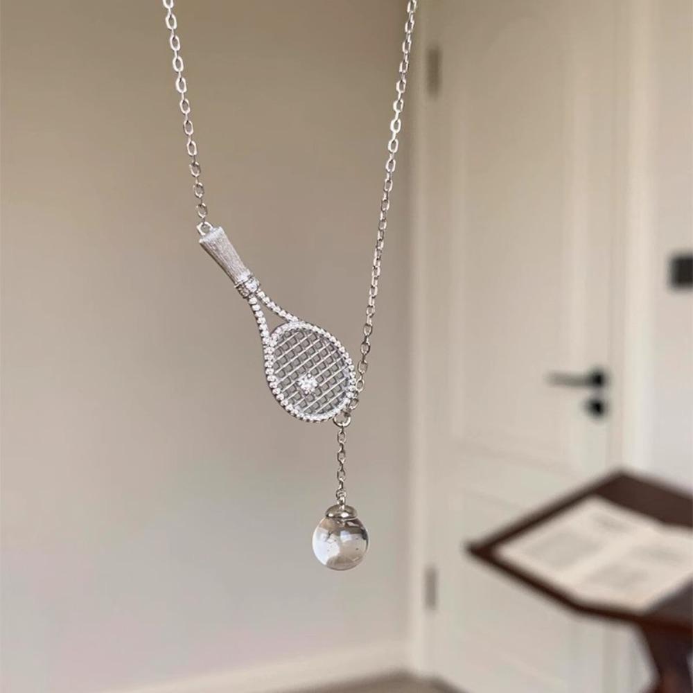 With Diamonds Pendant Necklace Zirconia Metal Sweater Chain Tennis Racket Necklace Jewelry Gifts