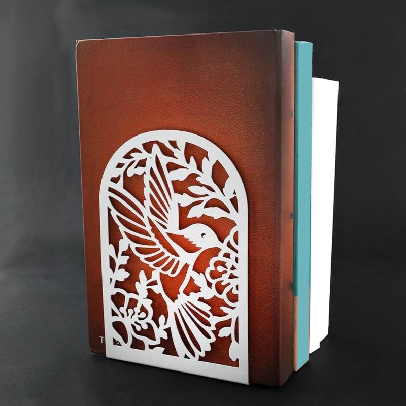 2 шт. Металлические подставки для книг с вырезанным узором в виде птицы и цветка, Сверхпрочные, Декоративные стопоры для книг для полок