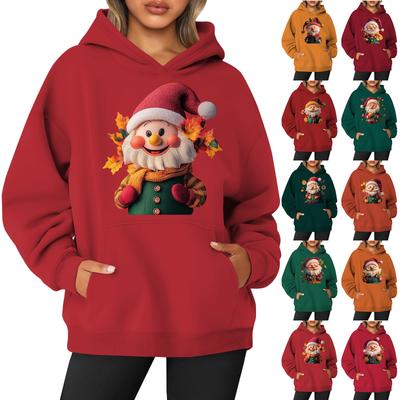 Женская толстовка с капюшоном и круглым вырезом, длинными рукавами и рождественским принтом