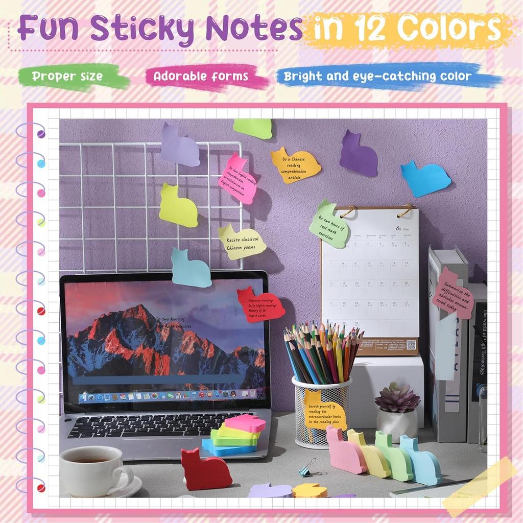 Leinuosen 12 Pieces Sticky Notes Shape 3 Inch Bright Colors Self-Stick Pads Multiple Colors Sticky Notes Back to School Gifts for Classroom Office