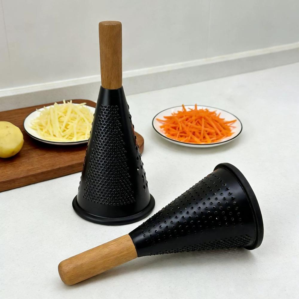 Wooden Handle Cheese Grater Stainless Steel Garlic Grinder Black Conical Vegetable Grater Home
