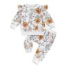 Baby Girls 2-piece Outfit 6M 12M 18M 24M 3Y Flower Print Long Sleeve Crew Neck Sweatshirt with Elastic Waist Sweatpants Fall Clothes