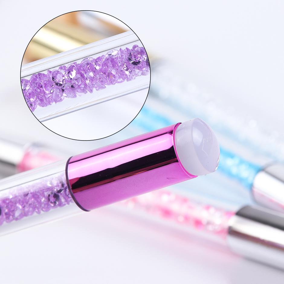 Double-Ended Nail Pen Nail Art Gradient Painting Sponge Silicone Nail Art Stamp Manicure Tool with Rhinestone Handle