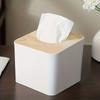 1pc/2pcs-Nordic Style Plastic Tissue Box with Wooden Cover - Paper Box for Restaurants and Rooms - Tissue Storage