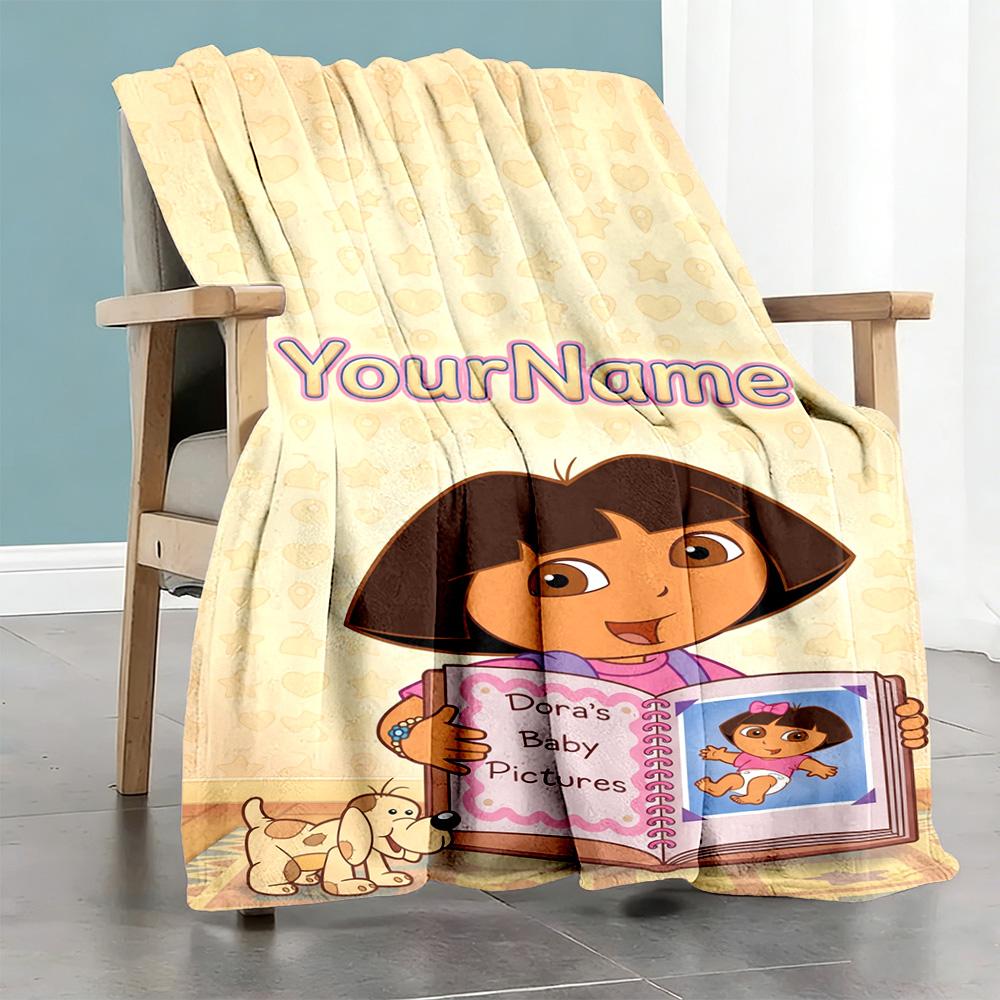 Dora Explorer Personalized Name Blanket Lightweight Customizable Blanket Soft & Cozy Throw For Picnics Office Chair Sofa Office All-Season Use
