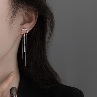 Серебристые серьги-цепочки в форме луны и полумесяца для женщин, длинные серьги с кисточками, висящие сзади, два украшения для ушей