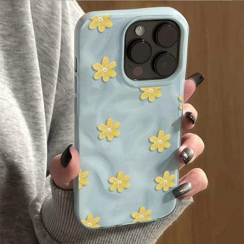 Милый желтый цветок Ударопрочный чехол для телефона Для iPhone 17 16 Plus 15 14 Pro 13 12 11 Pro Max Воздушная эстетика Цветочный защитный чехол