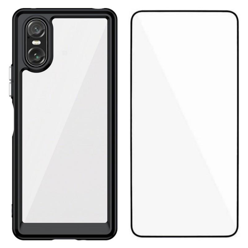 Чехол для телефона Sony Xperia 10 VI WANLONFENG Серии XC ТПУ Акриловая крышка с закаленным стеклом (Большое отверстие для линзы)