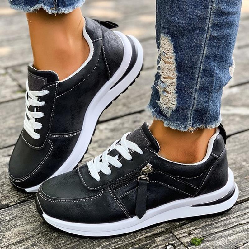 Fashion Casual Lace-Up Platform Sneakers for Women Autumn 2025 Solid Plus Size Shoes Woman Non-Slip Zip Female Sports Shoes