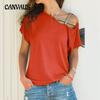 Summer Women's T-Shirt Casual Slant Shoulder Cross Irregular Short Sleeve Top