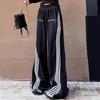Женские вышитые полосатые спортивные брюки - Весна/Осень 2025 Модные американские широкие штанины до пола