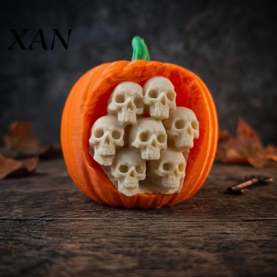 Decorative Skull Fruit Shells Halloween Pumpkin Apples Statue, 3D Printed Spooky Figurine with Creepy Party Supplies Embedded Skulls, Dark Gothic