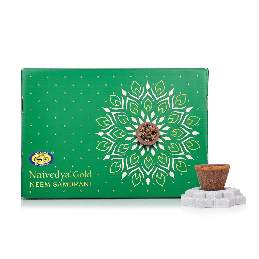 Cycle Pure Naivedya Gold Neem Sambrani Dhoop Cups 18 шт. с подставкой Без угольного наполнителя Ритуальный ладан