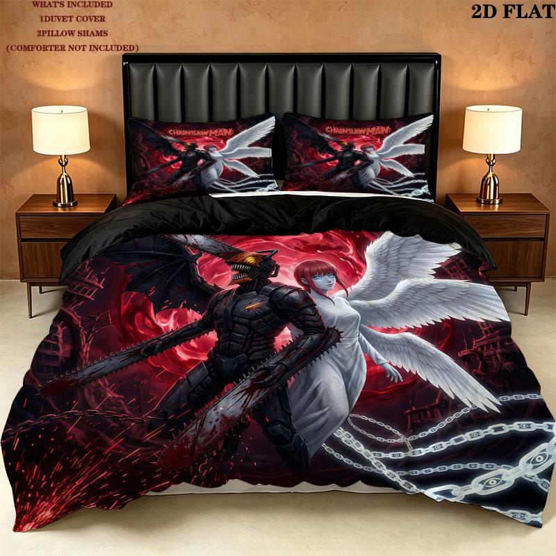 Chainsaw Man Pattern Bedding Quilt Set Quilt Cover Pillowcase Home Birthday Gift(1 * duvet cover + 2 * pillowcase, without core)
