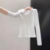 Slim and slim Spice Girl Top Autumn Slight Transparent Crew Neck Jacquard Texture Long Sleeve T-Shirt Front Shoulder Bottom Shirt Women