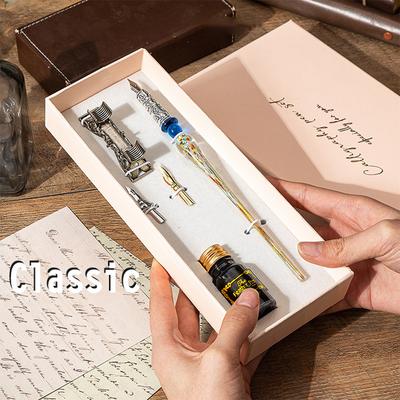 Ретро стеклянная ручка для погружения в чернила, набор старинных гусиных перьев, каллиграфия, хрустальная ручка для письма, чернила для подписи, погруженные в чернила