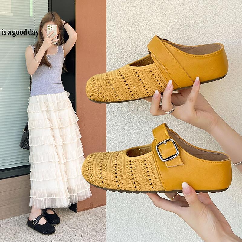 Толстоподошвенные сетчатые туфли Birkenstock с внутренней высотой, с сумкой, с закрытым носком, полушлепанцы, женская летняя обувь 2025, новые туфли-сандалии на одной педали