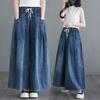 Summer Plus Size Women Jeans Long Pants Basic Trousers Loose Wide Leg Pants Casual Solid Blue Large Size