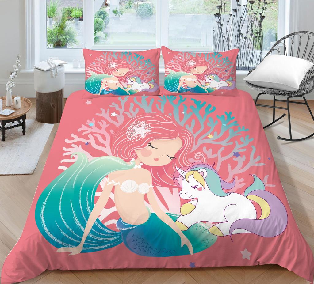 Комплект постельного белья с 3D узором русалки, пододеяльник с рисунком красоты, наволочка из 2 или 3 предметов, ткань из микрофибры, мягкое и удобное украшение для дома