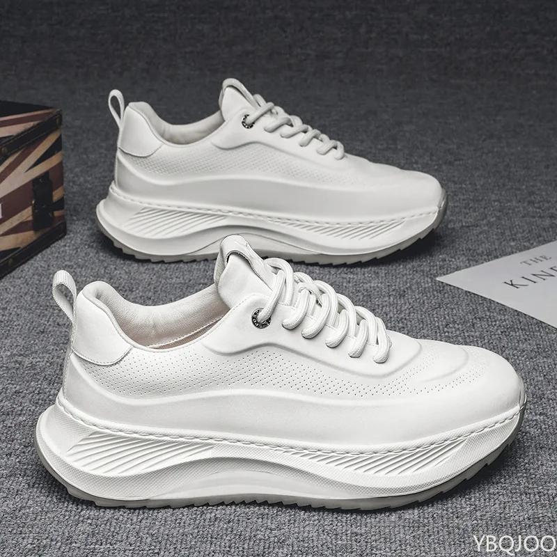 Модные мужские летние кожаные кроссовки, трендовые универсальные кроссовки для папы, повседневные нескользящие кроссовки для бега, модная обувь для увеличения роста, мужская обувь Homme