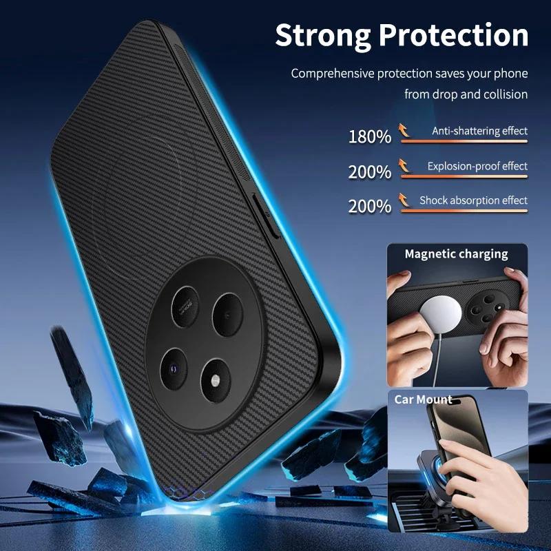 Carbon Fiber Texture Phone Case For Poco C61 C75 C65 C71 Magnetic Wireless Charging Shockproof Matte Silicone Soft Cover Cases