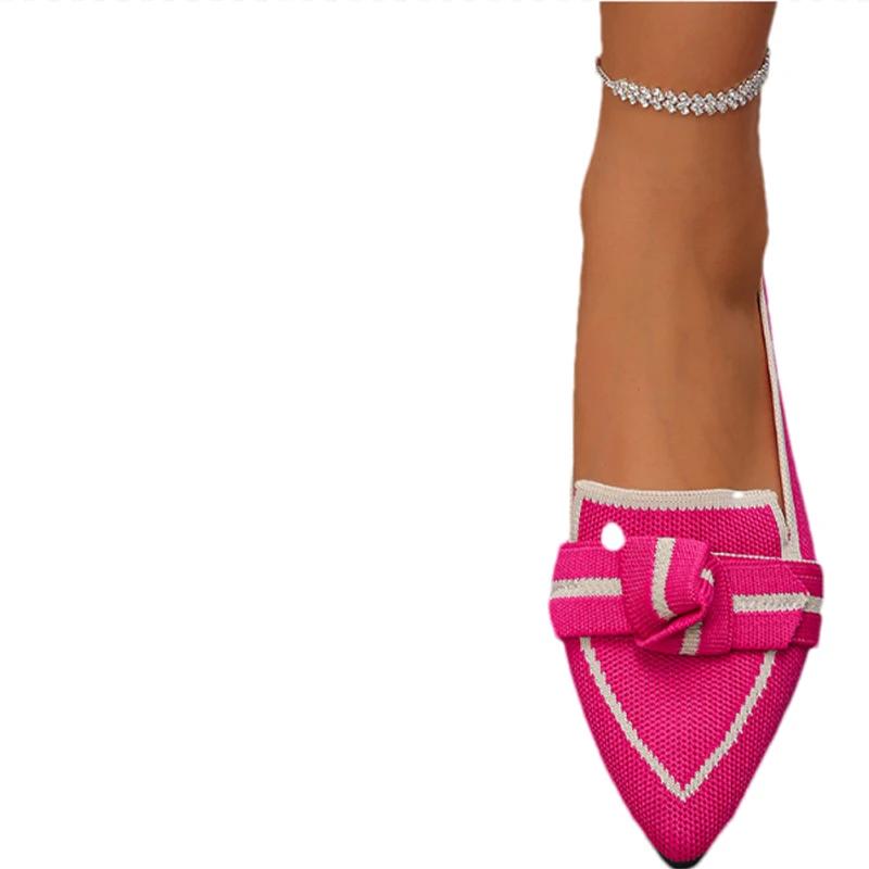 Fashion Women Knitting Bow Pointed Toe Shallow Flats Loafers Shoes 2024 Autumn Fashion New Casual Shoes Cozy Walking Trend Femme Shoes